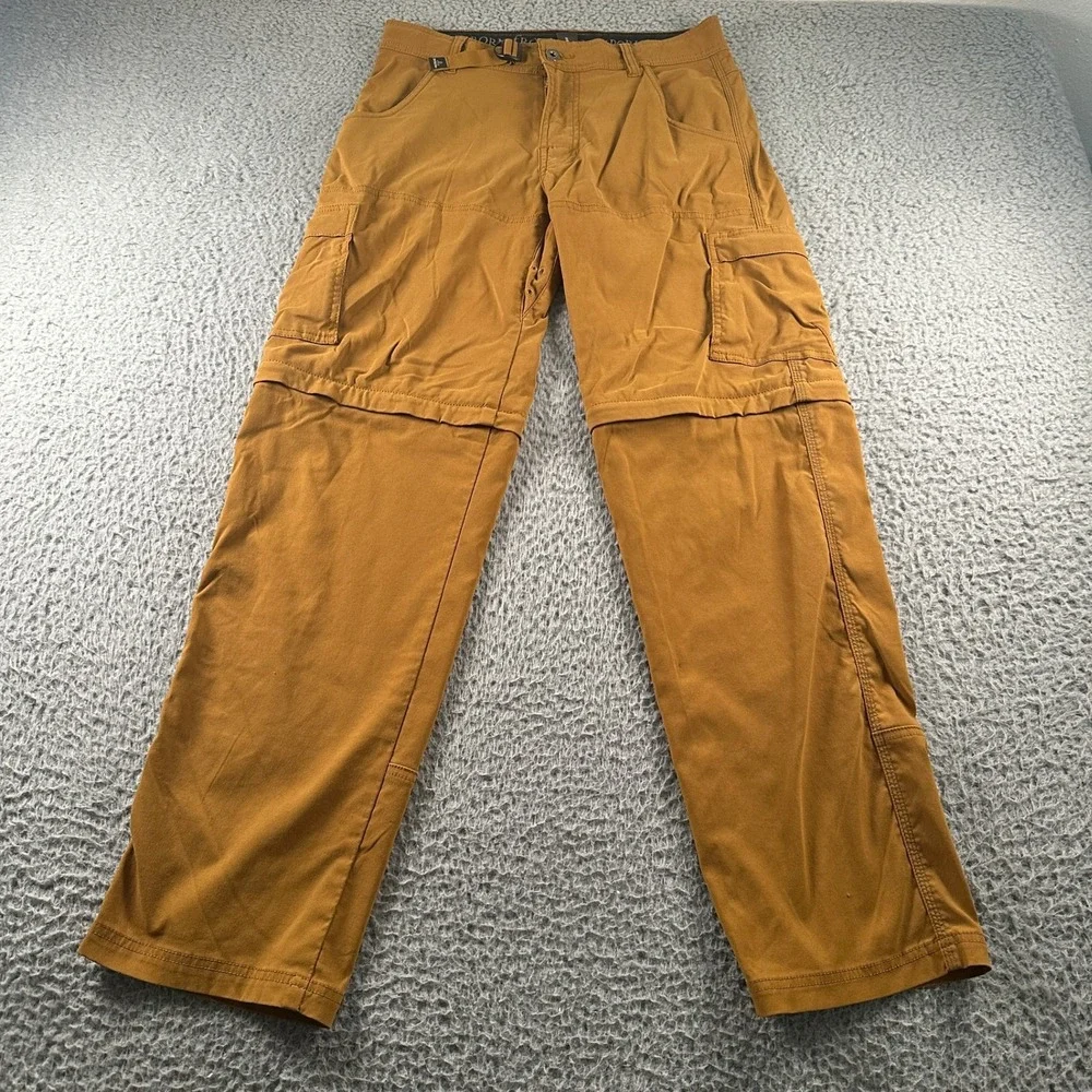 Prana Convertible Cargo Pants Mens 30x32 Mustard Zip Off Lightweight Nylon - Picture 1 of 15